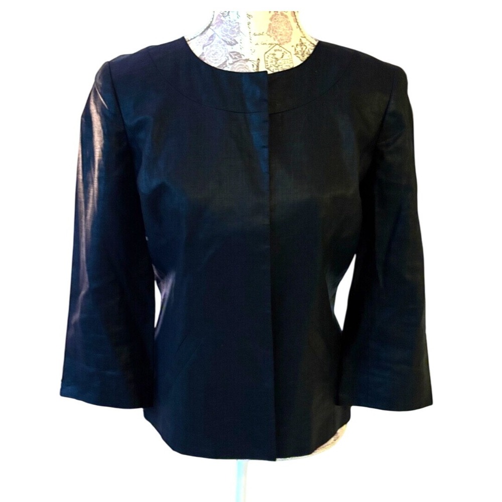 Vintage Anne Klein Black‎ Linen Blazer Shirt top Size 8 holiday gift